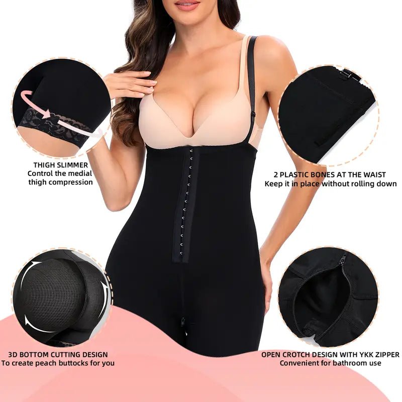 Women's Open Bust Full Body Shaper with Hook Closure & Lace Trim - AGILITHOR