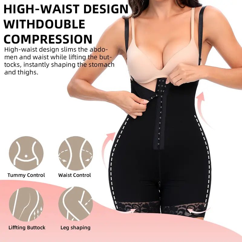 Women's Open Bust Full Body Shaper with Hook Closure & Lace Trim - AGILITHOR