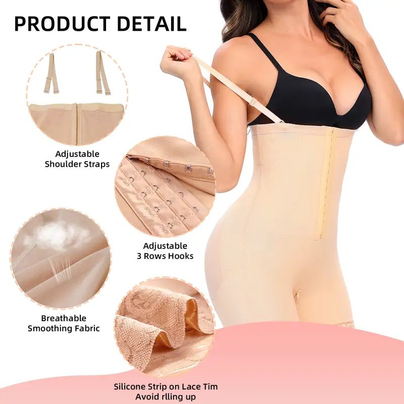 Women's Open Bust Full Body Shaper with Hook Closure & Lace Trim - AGILITHOR