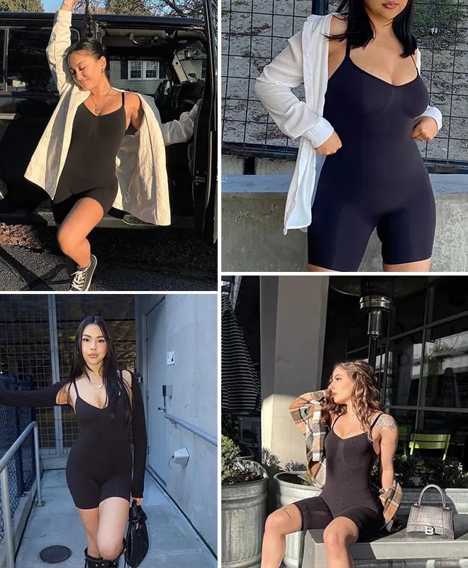 Women's Seamless V-Neck Bodysuit Shaper with Built-In Bra & Butt Lifter - AGILITHOR