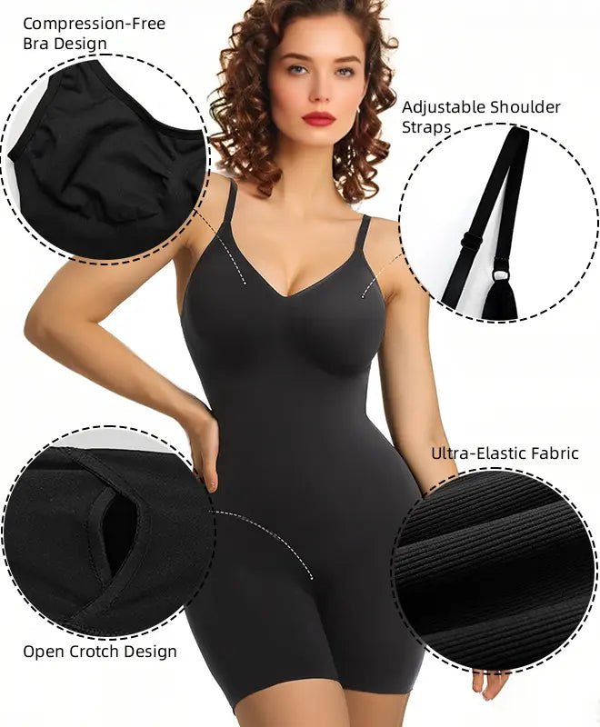 Women's Seamless V-Neck Bodysuit Shaper with Built-In Bra & Butt Lifter - AGILITHOR
